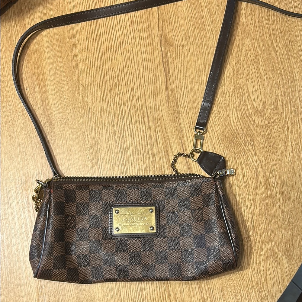 Louis Vuitton Brown and Gold Crossbody Bag with Damier Ebene Canvas